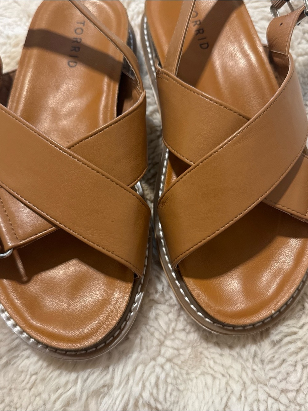 torrid Tan Crisscross Platform Sandals with Silver Trim